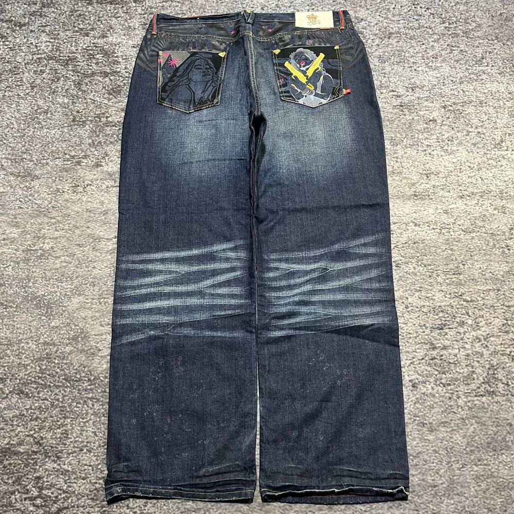Stash House‎ Jeans Mens 42x33 Blue Faded Vintage Y2K Embroidered Skater Grunge